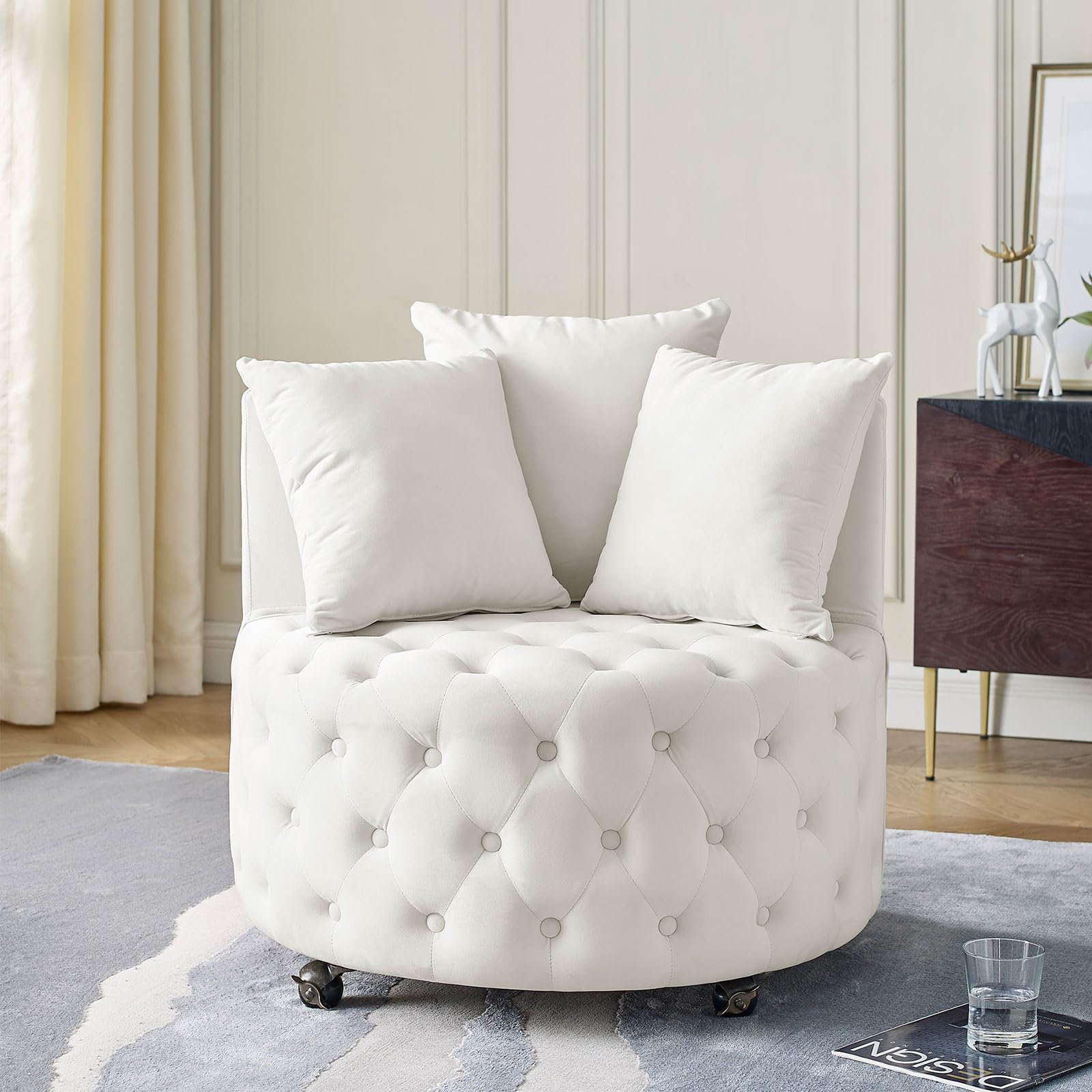 House Of Hampton Julean Wide Tufted Velvet Swivel Barrel Chair